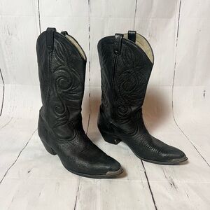 Vintage soft black leather with silver tips western cowboy boots